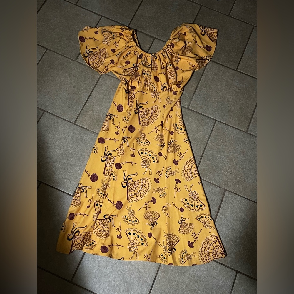 Pinup Couture Yellow Dress with Brown Patterns